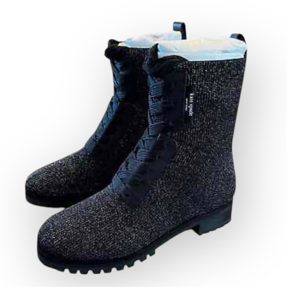 Kate Spade Merigue Knit Combat Boot Lace Up in Black/Silver - Picture 3 of 5